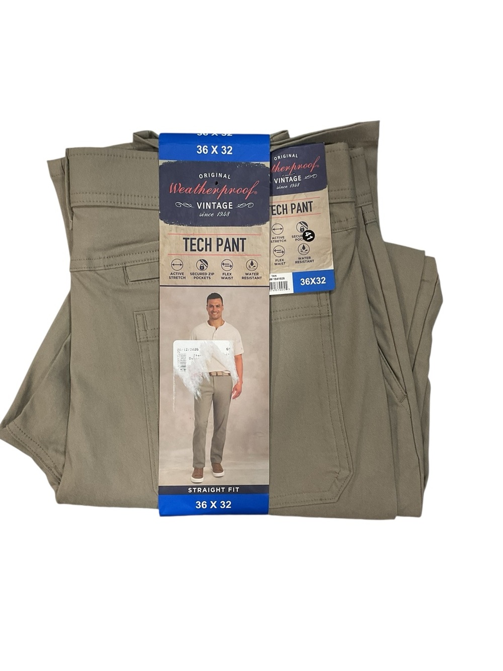 Weatherproof Vintage Mens Tech Pant Straight Fit Tan 36x32 Water Resistant NWT